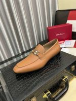 Ferragamo Brown calfskin Leather Shoes-Ferragamo Man Business Leather Shoes
